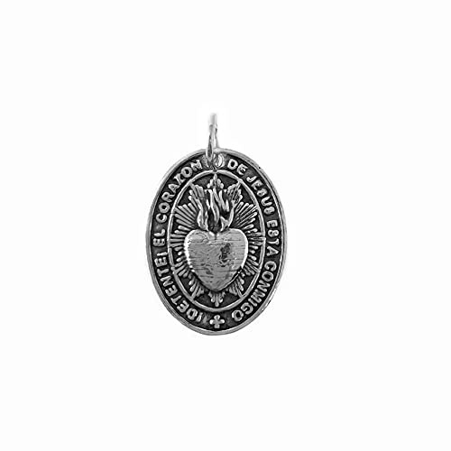 Inmaculada Romero IR 925m Silbermedaille Act. 25mm Herz Jesu. STOP THE HEART OF JESUS ??IST MIT MIR Rückseite glatt