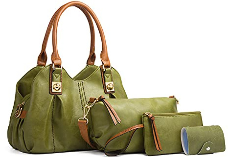 NICOLE & DORIS Groß Damen Tasche,Fashion Frauen Tasche Elegante Damen Leder Handtaschen Shopping Tote Bag Frauen Umhängetasche 4-Teiliges Set