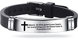 KunBead Jewelry Mens Cross Religious Christian Silicone Engraved Bracelet Wristbands with Scripture Quote Bible Verse Inspiring Gift for Women