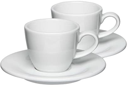 Mahlwerck Barista Espressotasse 80ml, Tasse mit Untertasse, italienisches und zeitloses Design, dickwandig, Porzellan, 2er Set, Pearl White, Weiss