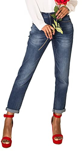 Nina Carter Q1806 Boyfriend Jean pour femme, taille haute, aspect usé, effet délavé, XS