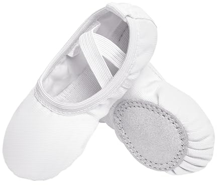 Stelle Girls Canvas Ballet Slippers Flats,Dance Shoes for Toddler Little Kid(WT,8MT, 8 Toddler') White