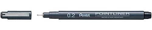 Pentel Pointliner S20P-2A, Fineliner, schwarz, wasserfest und lichtecht, 0.2 mm, 12 Stück
