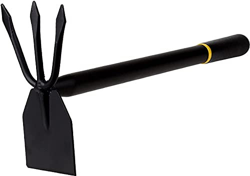FEINKA Erdrechen, Gartenrechen, Rasenrechen, Metallkopf mit 3-Zähne-Rechen, for Gärtnern, Kultivieren, Bodenlockern und Verteilen von Mulch for Rasen und Hof