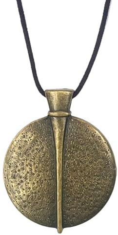 ASTER ALHELÍ – Colgante Mujer Étnico Grande Medallón Bronce con Cordón de Ante Marrón – Collar Largo Mujer con Altura Ajustable – Joyería Artesanal Ideal para Regalo (Bronce)