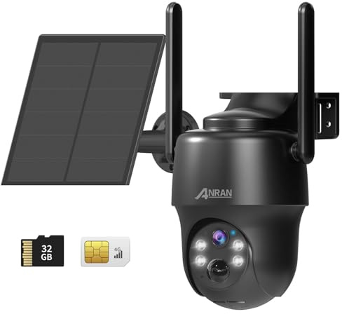 ANRAN 3/4G LTE 2K Security Camera Wireless Outdoor (SIM Card & 32GB SD Card Included), No WiFi Needed PTZ Solar Camera, Battery Operated, Color Night Vision, PIR Human Detection, 2 Way Talk, G1 Black