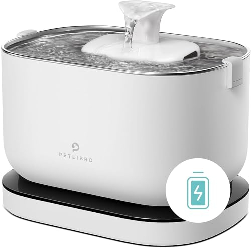 PETLIBRO Fuente para Gatos sin Cable con Sensor de Movimiento, Dockstream 2,5L Bebedero Gatos con Pilas 5000mAh, 23dB Ultra Silenciosa, Fácil de Limpiar, sin BPA, Dispensador Agua Gatos