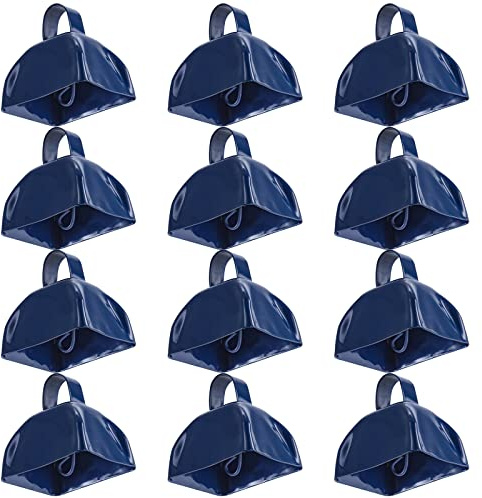 Foraineam 12 Pack Metal Cowbells with Handles, Blue Loud Call Bell Alarm Noise Makers, Hand Percussion Musical Instruments Noisemakers for Sporting Events, Weddings, New Year’s Eve, Team Cheering