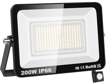SKYWORLD Security Lights Outdoor Motion Sensor Led 200W, 20000LM Floodlights with PIR Sensor IP66 Waterproof Ultra Thin Garden Light Cold White 6000K for Construction Site, Backyard, Garage 1PCS