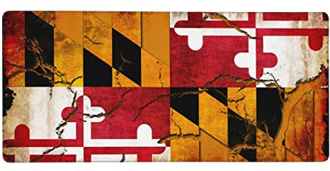 Mauspad mit Maryland-Flagge aus Holz, rutschfeste Gummiunterseite, genähte Kanten, für Gaming, Büro, Computer, PC, Damen und Herren, 40,6 x 90,2 cm