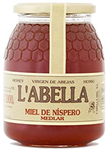L'Abella Mel | Miel de Níspero 100% Natural y Pura | Miel Pura de Abeja Española Sin Pasteurizar Ni Aditivos | Recolección Manual Directa del Apicultor | Apicultura Familiar | 1 kg