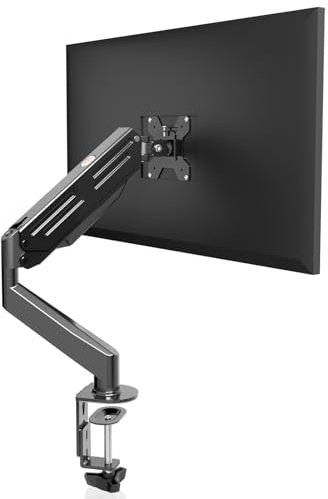 Bracwiser Single Monitor Arm, Single Monitor Desk Mount for Most 17-27 inch Screens up to 6kg with Tilt Swivel Rotation, Single Screen Stand with Clamp/Grommet Mounting Base, VESA 75/100mm (MD82)