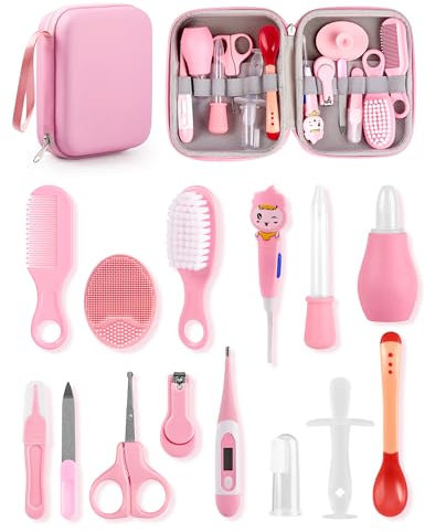 15-Teiliges Babypflege-Set – Professionelles Baby Pflegeset Neugeborene Ohne BPA, Pflegezubehör Für Mädchen Zur Geburt, Ideal Für Zuhause & Reisen – Rosa