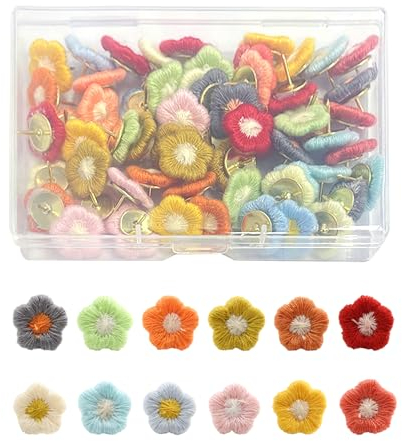 60 Stück Blumen-Reißzwecken, Blumen-Daumennägel, Dekorative Reißzwecken, Pinnwand-Daumennägel, Bunte Reißzwecken, Geeignet Für Korktafeln (12 Farben)