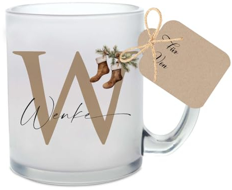 Manufaktur Liebevoll - Tasse Weihnachten Name Personalisiert Glastasse Weihnachtstasse Weihnachtsgeschenk Geschenk Glühwein Frauen Männer Nikolaus Kleinigkeit Aufmerksamkeit (Motiv Weihnachtssocken)