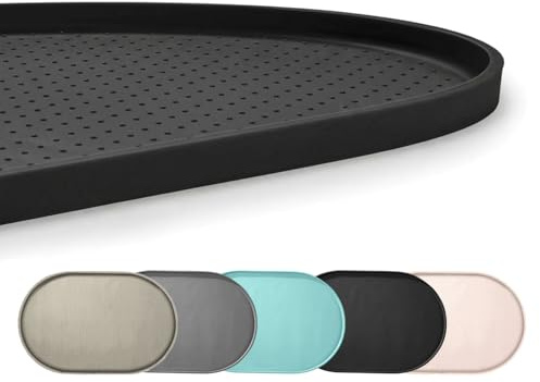 Conlun Tappetino Ciotola Cane, Tappetino Ciotole Gatto con Bordi Rialzati di 1,2 cm per Contenimento Degli Schizzi, Tappetino Silicone per Animali Senza BPA, Sottociotola per Cani(Nero,48x30 cm)