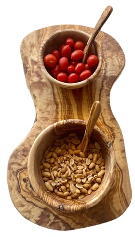 DALISTORE TL04 Tabla de cortar Bandeja Aperitiva de Madera de Olivo 44 x 24 x 2,5 cm