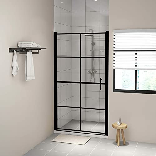 Vopese Duschtür Spritzfest Nischentür Pendeltür Duschkabine Schwingtür Duschabtrennung Dusche Badezimmer mit Handgriffe Hartglas 100x178 cm Schwarz Badmöbel