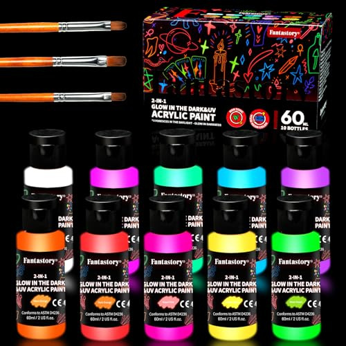 Fantastory Fluorescerande färg, ljusfärg, 10 x 60 ml med 3 penslar