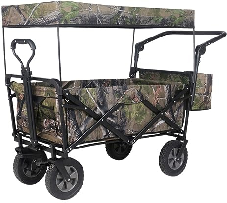 Bollerwagen Faltbar Gartenwagen Zusammenklappbarer, Zusammenklappbarer Wagen Mit Vordach, Verstellbarer, Ausziehbarer Push-Pull-Griff, Abnehmbares Vordach Aus Segeltuch Handwagen Strandwagen ( Color :