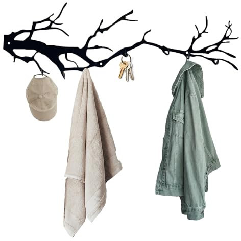 Vasttron Kleiderhaken Wand, Garderobenhaken Haken Garderobe Wandhaken Schwarz Kleiderhaken Metall Hakenleiste im Zweigstil für Schlafzimmer Wohnzimmer Badezimmer Küche