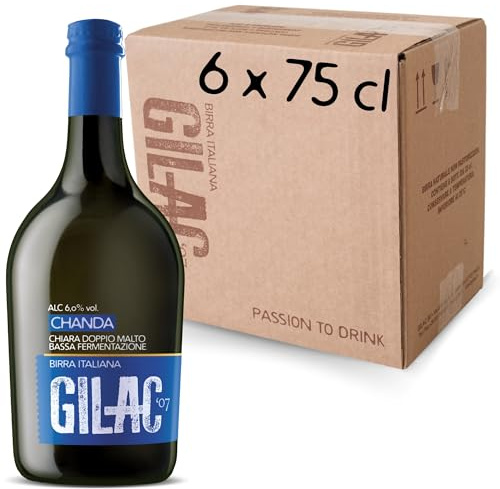 GILAC CHANDA - Birra artigianale Chiara Doppio Malto 6 Bottiglie da 75 cl - Birra artigianale Italiana Non Filtrata e Non Pastorizzata, Birre artigianali confezioni regalo Gradazione Alcolica 6.0% Vol