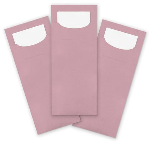 itenga 24x Bestecktasche aus Papier mit kleiner weißer Serviette Besteckserviette Pochette (rosa)