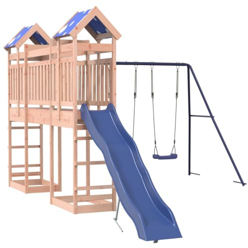 vidaXL Spielturm, Klettergerüst mit Brücke Rutsche Schaukeln, Kinder Kletterturm Spiel-Zubehör für Garten, Holz Spielplatz Spielhaus, Massivholz Douglasie