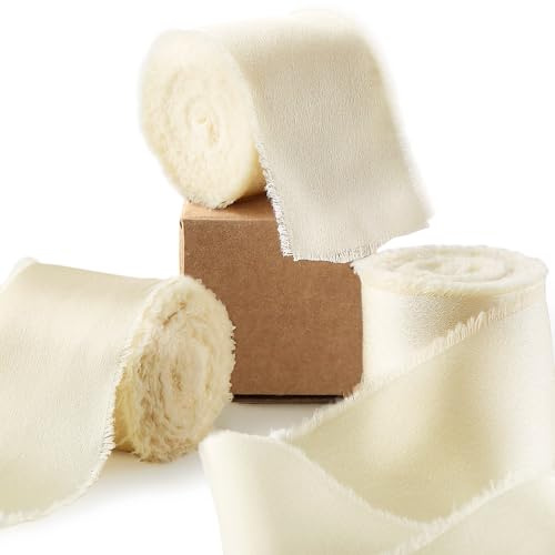 Ligtmor Geschenkband silk ribbon Satinband 3,8cm x 13,5m chiffonband Schleifenband Stoffband Hochzeit Seidenband - Elfenbeinweiß