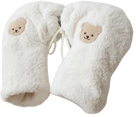 Uqezagpa Schöne Baby-Fahrrad-Handmuff aus Plüsch für Kinder, Roller-Handschuhe mit schönem Bärenmuster, winddichte Handschuhe für kleine Jungen und Mädchen