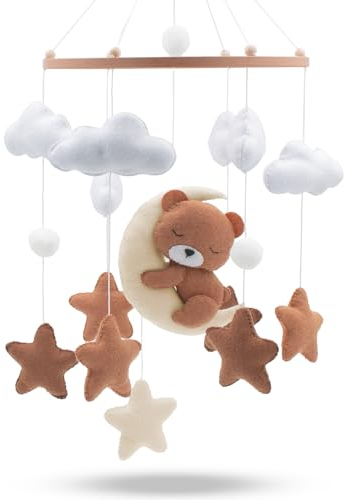 Baby mobile schlummernder Bär – Baby Mobiles mit Holzring und süßen Tierchen – Perfektes Mobile für Babybetten oder als Babyzimmer Deko.
