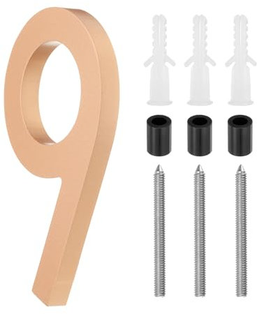 sourcing map 5 Inch Modern House Number, Acrylic Floating House Number for Outside Address Sign for House with Nail Kit for Mailbox Yard Home Front Door (Number 9, Gold Tone)