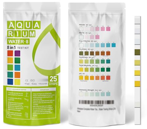 AAwipes Aquarium Ammonia Test Strips 8-in-1 |25 Strips | Quick & Accurate Water Testing Test pH, Carbonate, Alkalinity, Hardness, Chlorine, Nitrite, etc. (K02-25)