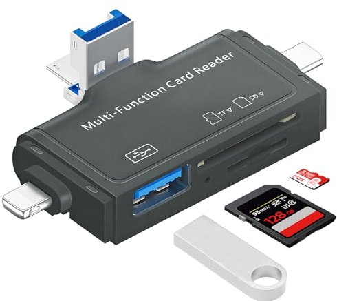 Oblinple Multi-Port 7 in 1 SD Kartenleser, Micro SD Kartenlesegerät Dual Stecker USB C Card Reader Highspeed TF Karte OTG Adapter, Lightning Stick Karten Lesegerät für Android Windows Samsung Handy