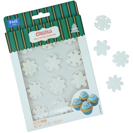 PME Noël Décorations en Sucre Comestibles - Qu'il neige (12 pièces)