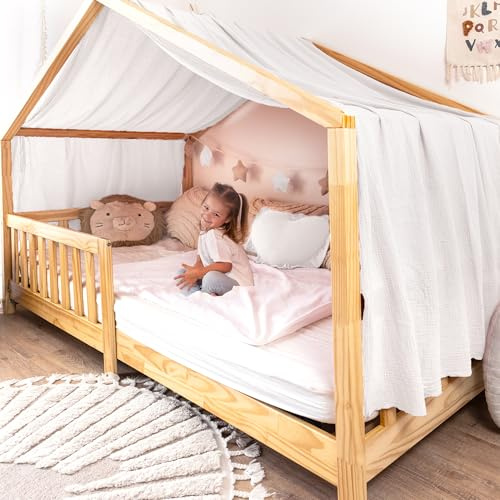 lilimaus Hausbett Himmel mit Gold Applikation [in 12 Farben] Betthimmel | Hausbett aus 100% Baumwolle Musselin - Stoffhimmel für Hausbett Deko Mädchen, Jungen - Himmel für Hausbett Kinderbett Vorhang