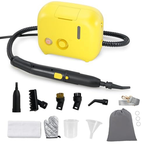 RELAX4LIFE Pulitore a Vapore Portatile 1600W, Macchina per Pulizia a Vapore con Serbatoio da 1L, Pressione 3 Bar, Tempo Riscaldamento 10s, Accessori Completi, per Cucina, Soggiorno, Auto (GIALLO)
