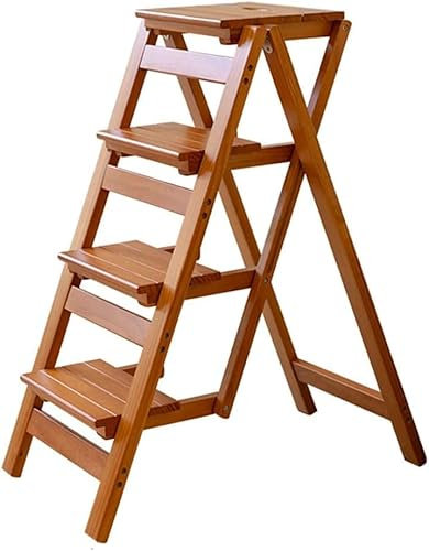 Marchepied Pliable Escabeau Multifonctionnel en Bois Massif Pliable, marchepied ménager Multicolore pour la Maison et Le Bureau (Couleur 1 3 marches) (Couleur 2 2 marches)