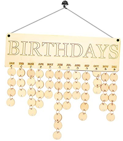Veemoon Holz-birthday-hanging-plaque-board Mit Runden Scheiben Diy Geburtstagskalender Erinnerung Familien Wanddeko Vielseitiges Festival-reminder-geschenk Einfache Umgestaltung Inkl Seil