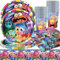 Juego de vajilla de fiesta para niños,61PCS para Decoración Interior, Decoración de Mesa de Cumpleaños Infantil, Platos, Servilletas, Tazas y Manteles para 20 Personas