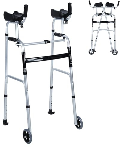 Altsuceser Andador plegable para personas mayores y adultos, andador plegable ligero con 2 ruedas delanteras y reposabrazos acolchados extraíbles, altura ajustable, marco de aluminio estable con peso