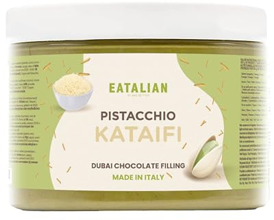 EATALIAN by AMZ BETTER Crema de pistacho con kataifi, deliciosa crema para untar con un sabor único, ideal para untar en pan, perfecta con helado, chocolate y chocolate de Dubái, 500 g, Made in Italy