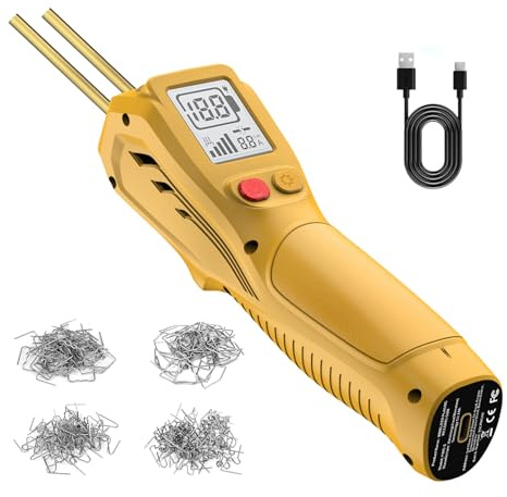 Weytoll Cordless Plastic Welder, Plastic Repair Welding Gun, Car Bumper, LCD Display Plastic Repair Kit with 200pcs Welding Nails, Fast Heating, LED Light, for Car Bumpers, Plastic Furniture-Yellow