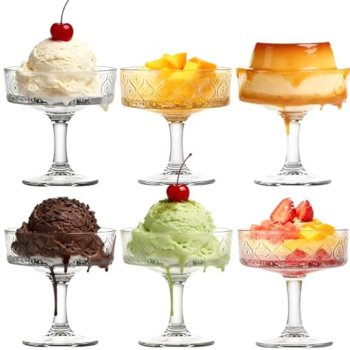 Haayymo Sundae Glasses Set of 6, Short Stemmed Ice Cream Dessert Glasses, Milkshake Soda Fountain Glass Dessert Cups with Footed Base, Ice Cream Bowls, Dishwasher Safe Glassware