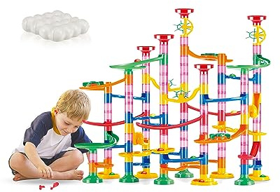 Lulizar Kids Marble Run 133p, Track Building Blocks Toy Set, Learning Toys, Interactive Construction Toys, With 103 Building Pieces, 30 Marbles, For Kids Boys Girls