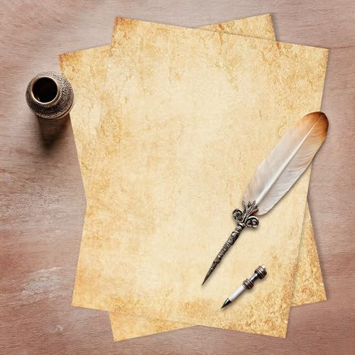 FloraVigo 36 Blatt altmodisches Briefpapier，DIN A4 Vintage Musterpapier, perfekt für Retro Einladungen und Briefe, sieht aus wie Pergament, Doppelseitig 100 g/m²