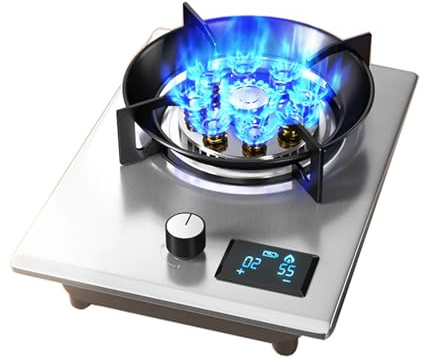 FITIOS Gas Hob, Portable Gas Stove, 7.2kW 9-Cavity Fire Ring Wok Burner Timer, Freestanding Table Top For Home Kitchen Camping Garden Dining (Color : Silver, Size : NG)(LPG)