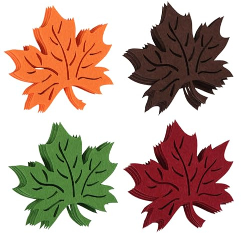 16pcs Maple Leaf Coasters, Felt Fall Drink Coasters Heat Insulation Non-Slip Table Coffee Cup Decoration Placemats Coaster Set for Thanksgiving Autumn Home Kitchen Dinner Table Decor (4 Colors)