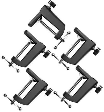 DOITOOL 5pcs Adjustable Table Clamp Microphone Stand Metal Mount with Antislip Sponge Padding Shock-absorbing Suspension Arm for Studio Live Streaming Podcasting Desk Use