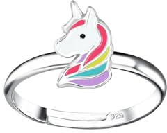 MONKIMAU - Einhorn Kinderring 925 Sterling Silber - Verstellbar Silberring Mädchen - Ring Kinder hypoallergen